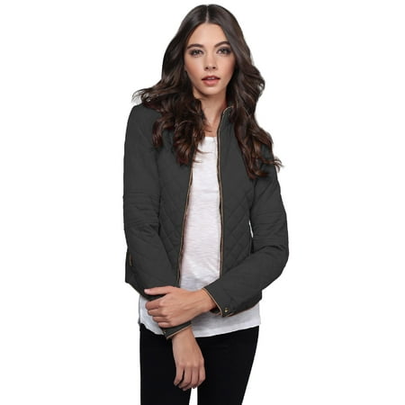 FashionOutfit Women's Quilted Padded Puffer Jacket with Zipper Detailing and Side Ribbing