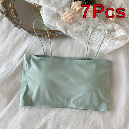 7pcs Women Seamless Tube Bra Bandeau Top Thin Underwear Green