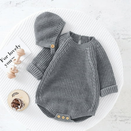 Hunpta Newborn Infant Baby Solid Knit Romper Cotton Long Sleeve Boy Girl Sweater Clothes Baby Bodysuit With Cute Hat Set 
Hunpta Newborn Infant Baby Solid Knit Romper Cotton Long Sleeve Boy Girl Sweater Clothes Baby Bodysuit With Cute Hat Set