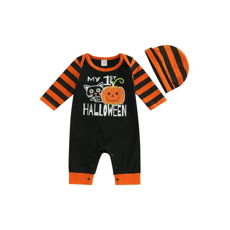 jaweiwi Baby Boys Girls Romper Long Sleeve Round Neck Letters Striped Loose Crotch Button Halloween Romper + Hat 0-12M
jaweiwi Baby Boys Girls Romper Long Sleeve Round Neck Letters Striped Loose Crotch Button Halloween Romper + Hat 0-12M