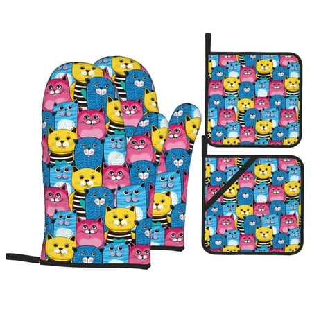 Oven Mitts and Pot Holders Sets 4 pcs - Classic Colorful Cute Cartoon Cat Heat Resistant Silicone Oven Gloves with Non-Slip Silicone Surface and hot pads for kitchen Baking Cooking BBQ
Oven Mitts and Pot Holders Sets 4 pcs - Classic Colorful Cute Cartoon Cat Heat Resistant Silicone Oven Gloves with Non-Slip Silicone Surface and hot pads for kitchen Baking Cooking BBQ