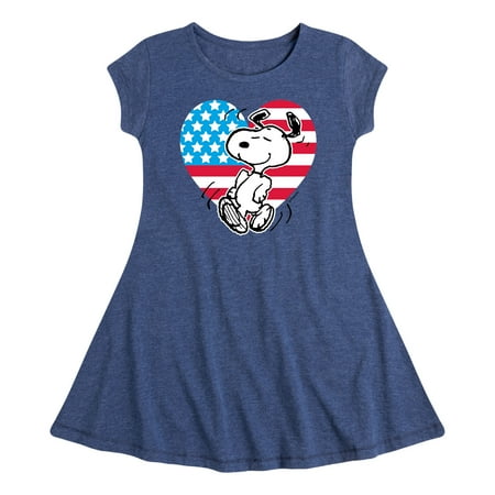 Peanuts - Snoopy USA Flag Heart - Girls Fit And Flare Cap Sleeve Dress