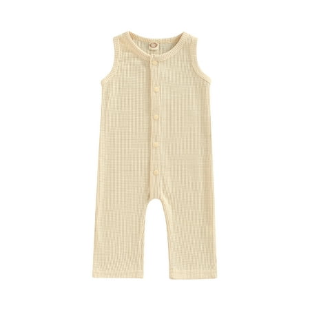 Frobukio Infant Baby Boys Girls Waffle Romper Solid Color Round Neck Sleeveless Button-down Jumpsuit Beige 0-3 Months
Frobukio Infant Baby Boys Girls Waffle Romper Solid Color Round Neck Sleeveless Button-down Jumpsuit Beige 0-3 Months