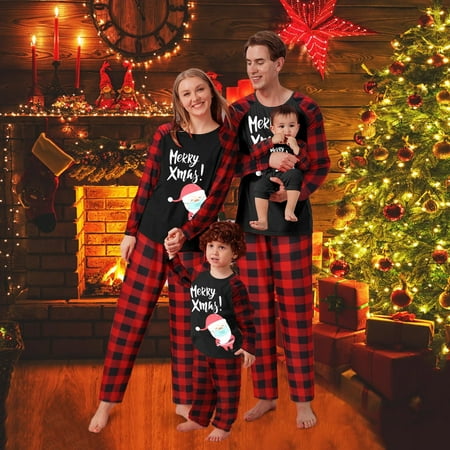 Christmas Gifts Christmas Mom Mammy Print Blouse Tops And Pants Xmas Family Clothes Pajamas Polyester Red M