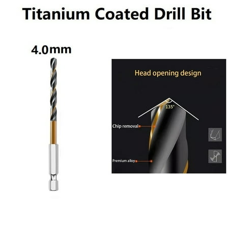 BAMILL 1PC HSS High Speed Steel Titanium Coated Drill Bit Set 1/4 Hex Shank 1.5-6.5mm