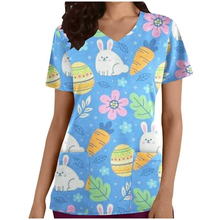 XFLWAM Easter Women s Scrub Tops Rabbits Eggs Print Short Sleeve Shirt V-Neck Casual Pockets Uniform Nursing Trendy Blouse Blue XL
XFLWAM Easter Women s Scrub Tops Rabbits Eggs Print Short Sleeve Shirt V-Neck Casual Pockets Uniform Nursing Trendy Blouse Blue XL