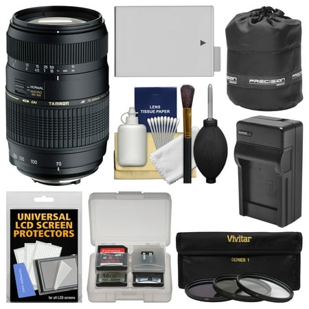 Tamron 70-300mm f/4-5.6 Di LD Macro 1:2 Zoom Lens with LP-E8 Battery & Charger + 3 Filters + Pouch + Kit for Canon Rebel T3i, T4i, T5i DSLR Cameras