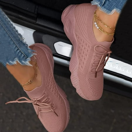 Women s Lace-up Sports Shoes Casual Flat Shoes Mesh Breathable Running Shoes