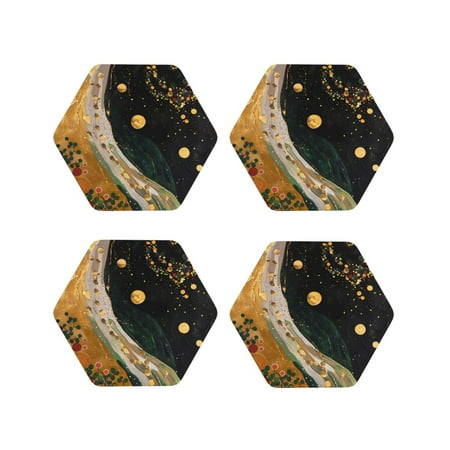 Fuzoiu Abstract Gold Floral Galaxy Print Leather Coasters Set Drink Coasters Set of 4 for Tabletop Protection Durable PVC Coasters Home Décor and Housewarming Gift-Hexagon
Fuzoiu Abstract Gold Floral Galaxy Print Leather Coasters Set Drink Coasters Set of 4 for Tabletop Protection Durable PVC Coasters Home Décor and Housewarming Gift-Hexagon