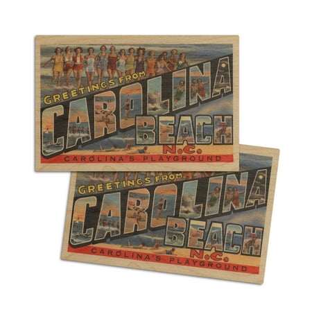 

Carolina Beach North Carolina Large Letter Scenes (4x6 Birch Wood Postcards 2-Pack Stationary Rustic Home Wall Decor)