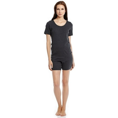 Leveret Womens Two Piece Short Cotton Pajamas Charcoal S