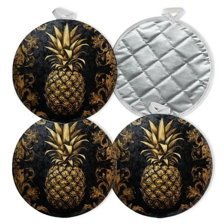 4 PCS Pot Holders for Kitchen Potholders Sets with Hook for Oven Cooking Baking Gilded Pineapple On Black Ornate Background
4 PCS Pot Holders for Kitchen Potholders Sets with Hook for Oven Cooking Baking Gilded Pineapple On Black Ornate Background