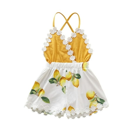 Toddler Kids Baby Girl Lemon Romper Bodysuit Clothes Sunsuit Outfits Floral