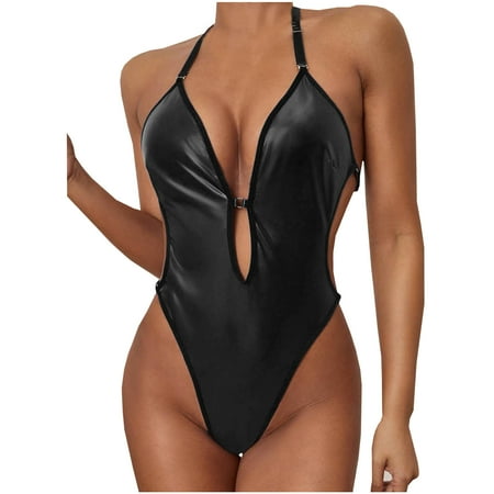 PU Leather Lingerie for Women Naughty Halter Plunging Teddy Bodysuit Backless Underwear Slim Sleepwear Nightwear
PU Leather Lingerie for Women Naughty Halter Plunging Teddy Bodysuit Backless Underwear Slim Sleepwear Nightwear