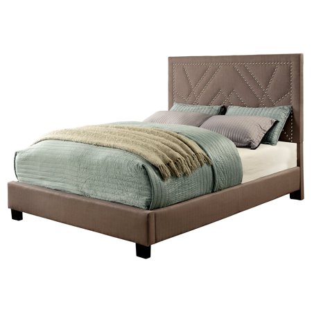 Furniture of America Diane Contemporary Detailed Nailhead Linen-Like Fabric Platform Bed