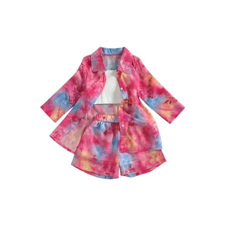 Suanret Kids Little Girls Clothes Set Tie-dye Long Sleeve Button T-shirt + Elastic Shorts + Camisole 3Pcs Outfits Red 5-6 Years
Suanret Kids Little Girls Clothes Set Tie-dye Long Sleeve Button T-shirt + Elastic Shorts + Camisole 3Pcs Outfits Red 5-6 Years