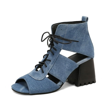 TUOBARR Heel Sandals for Women Women s Roman Sandals Women s Chunky Flat Head Hollow Out High Heels Blue
TUOBARR Heel Sandals for Women Women s Roman Sandals Women s Chunky Flat Head Hollow Out High Heels Blue