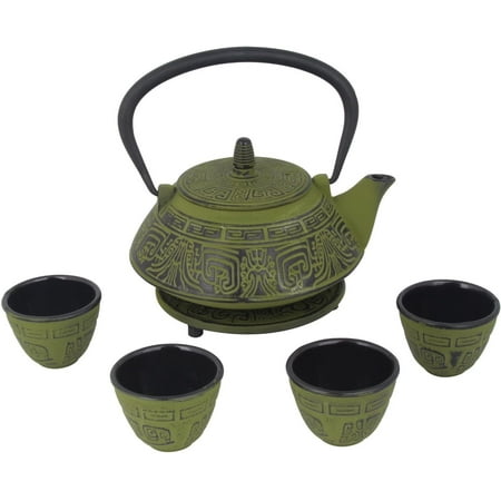 26 oz Japanese Cast Iron Pot Tea Set w/Trivet Green IRTP800FGH-GN