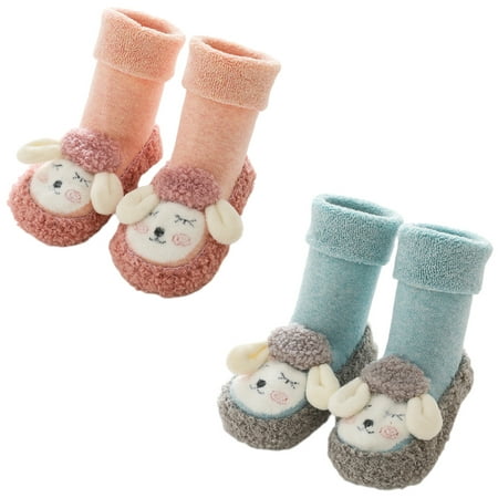 

Baby Anti Slip Floor Socks Toddler Non Slip Sock Shoes with Grip for Girls Boys ，Toddler Crew Socks For Children 2 Pairs - Combination 3