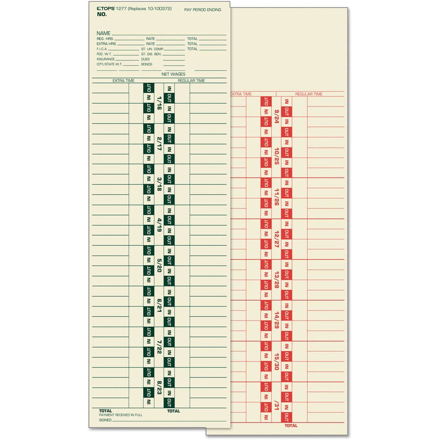 TOPS Time Card for Lathem, BiWeekly, TwoSided, 31/2 x 9, 500/Box