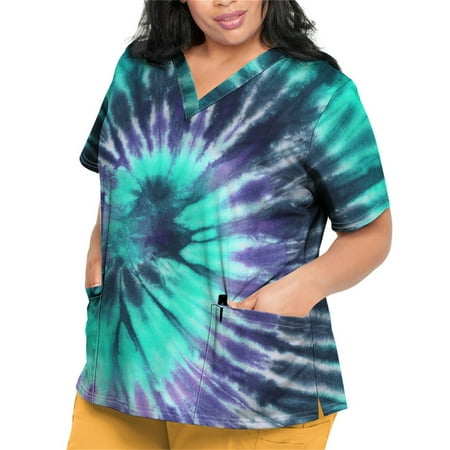 Sksloeg Scrub Tops Women Stretchy Clearance Tie-dye Printed Top Short Sleeve V-Neck Shirts Tee Tops with Pockets Nursing Working Uniform Cyan XL
Sksloeg Scrub Tops Women Stretchy Clearance Tie-dye Printed Top Short Sleeve V-Neck Shirts Tee Tops with Pockets Nursing Working Uniform Cyan XL