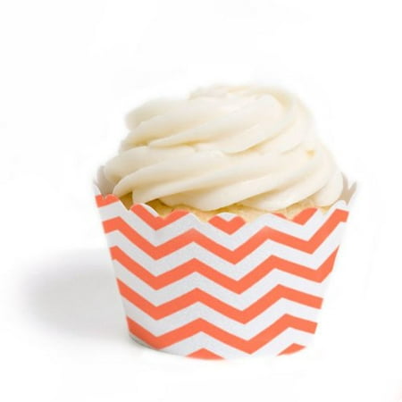 Dress My Cupcake Standard Cupcake Wrappers, Chevron, Coral, Set of 12
