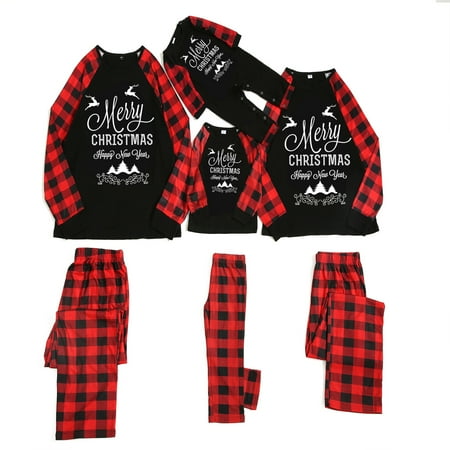Colofity Family Matching Pajama Sets Merry Christmas Plaid Print Long Sleeve Holiday Family Pajamas