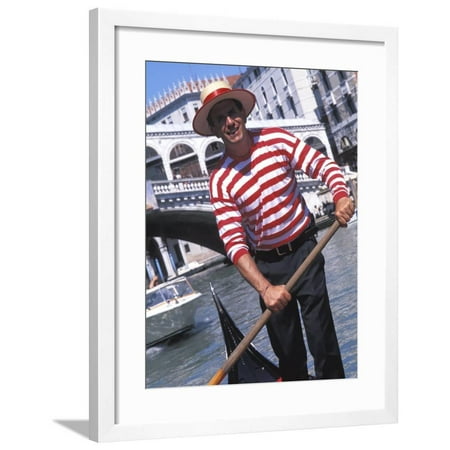 Gondolier Navigating a Gondola, Venice, Italy Framed Print Wall Art By Bill Bachmann