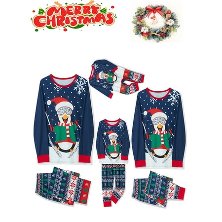 Licupiee Family Matching Christmas Pajamas Cartoon Penguin Print Long-Sleeved Tops + Elastic Waist Snowflake Pattern Trousers 
Licupiee Family Matching Christmas Pajamas Cartoon Penguin Print Long-Sleeved Tops + Elastic Waist Snowflake Pattern Trousers