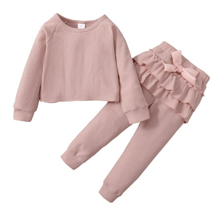 Kucnuzki 3T Toddler Girl Fall-Winter Outfits Pants Sets 4T Long Sleeve Solid Color Tops Elastic Pants 2PCS Set Pink
Kucnuzki 3T Toddler Girl Fall-Winter Outfits Pants Sets 4T Long Sleeve Solid Color Tops Elastic Pants 2PCS Set Pink