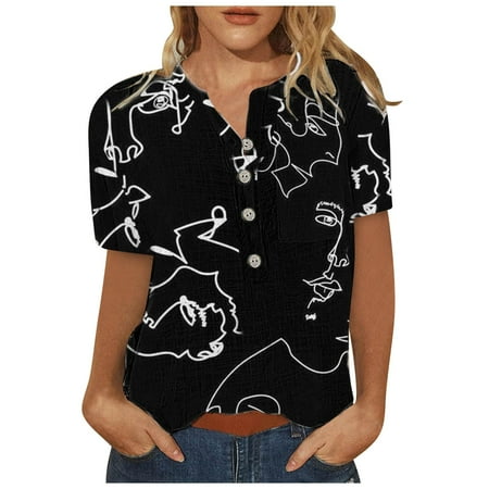 Corset Tops for Women Floral Women Summer Casual Short Sleeve T-Shirt Button Round Neck Pullover Blouse Tops Button T-shirts Cropped T Shirts for Women Black L
Corset Tops for Women Floral Women Summer Casual Short Sleeve T-Shirt Button Round Neck Pullover Blouse Tops Button T-shirts Cropped T Shirts for Women Black L