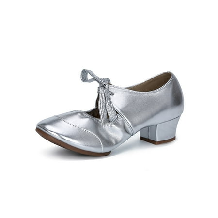 Tenmix Women Breathable Modern Tango Casual Latin Dancing Shoes Silver 4.5