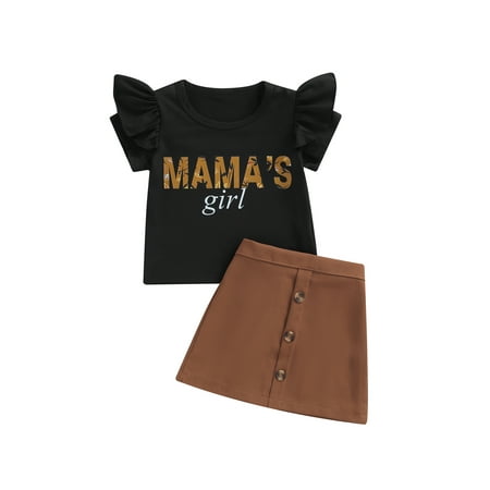 Suanret Summer Lovely Kids Girls Clothes Sets 2pcs Leopard Letter Printed Fly Sleeve T Shirts+A-Line Button Skirts Black 4-5 Years
Suanret Summer Lovely Kids Girls Clothes Sets 2pcs Leopard Letter Printed Fly Sleeve T Shirts+A-Line Button Skirts Black 4-5 Years