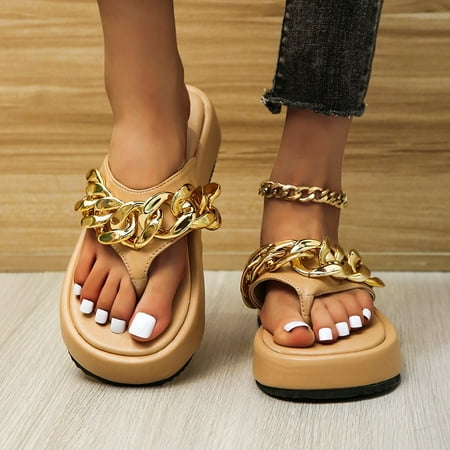 Women‘s Metal Chain Decor Platform Flip Flops Solid Color Open Toe Patent Leather Slides Shoes Casual Non-slip Slippers
Women‘s Metal Chain Decor Platform Flip Flops Solid Color Open Toe Patent Leather Slides Shoes Casual Non-slip Slippers