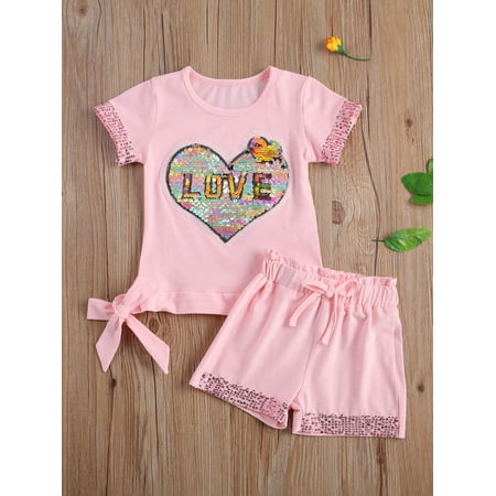 Huakaishijie Toddler Kid Little Girl Short Sleeve Sequins Heart T-shirt Elastic Shorts 2pcs Outfits 2-7 Years
Huakaishijie Toddler Kid Little Girl Short Sleeve Sequins Heart T-shirt Elastic Shorts 2pcs Outfits 2-7 Years