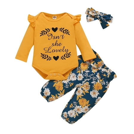 KIMI BEAR Romper Outfits For Newborn Baby Girls 0 Months Girls Fall Winter Clothes Letter Print Long Sleeve Jumpsuit Floral Pants Headband 3PCs Set 0-3 Months Yellow
KIMI BEAR Romper Outfits For Newborn Baby Girls 0 Months Girls Fall Winter Clothes Letter Print Long Sleeve Jumpsuit Floral Pants Headband 3PCs Set 0-3 Months Yellow