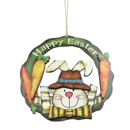 

Easter Pendant Festive Delightful Home Decoration Round Happy Easter Cute Bunny Eggs Wreath Wooden Door Plaque for Home