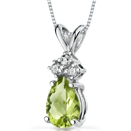 Peora 0.75 Carat T.G.W. Pear-Cut Peridot and Diamond Accent 14kt White Gold Pendant, 18