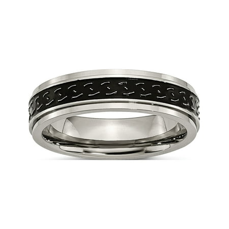 Designer Titanium Ridged Edge Black Enamel Braid Design 6Mm Polished Band (Width=6.00) Made In China -Jewelry By Sweet Pea Creations