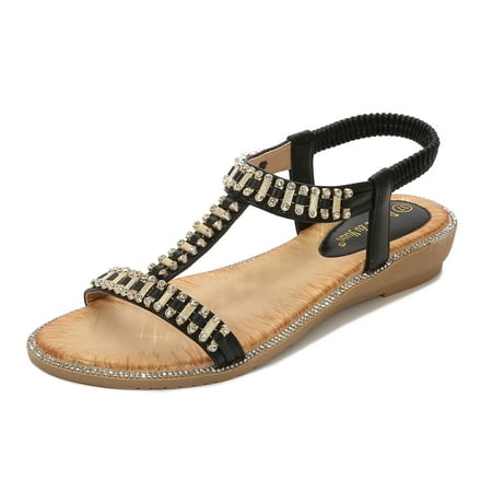 Medcursor Sandals For Womens Studded Shoes Wedges Elastic Strap Roman Sandals