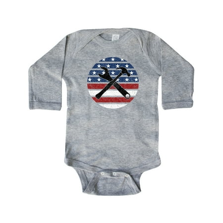 Inktastic USA Flag Mechanic Hammer Wrench Gift Baby Boy Long Sleeve Bodysuit