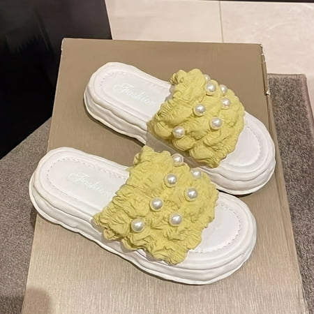 Women‘s Faux Pearl Decor Slippers Platform Open Toe Round Toe Flat Slides Women‘s Indoor & Outdoor Comfy Shoes
Women‘s Faux Pearl Decor Slippers Platform Open Toe Round Toe Flat Slides Women‘s Indoor & Outdoor Comfy Shoes