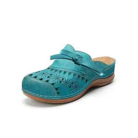 

UKAP Women s Slippers Slingback Shoes Platform&wedge Sandals Lightweight Slip On Clogs Lady Mules Closed Toe Comfy Lake Blue 10