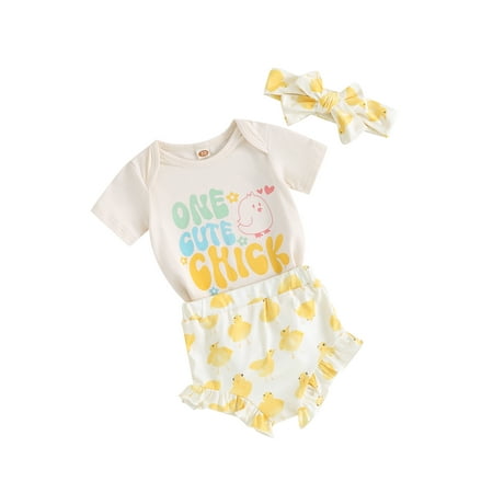Co.MMehjri Baby Girls 3Pcs Summer Outfits Short Sleeve Romper + Chick Print Shorts + Headband Set Infant Clothes
Co.MMehjri Baby Girls 3Pcs Summer Outfits Short Sleeve Romper + Chick Print Shorts + Headband Set Infant Clothes