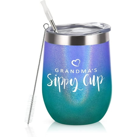 

Gifts for Grandma Grandma s Sippy Cup Wine Tumbler Birthday Mother s Day Gifts for Grandma Grandmother New Best Grandma Nana 12 Oz Insulated Stainless Steel Tumbler with Straw Glitter