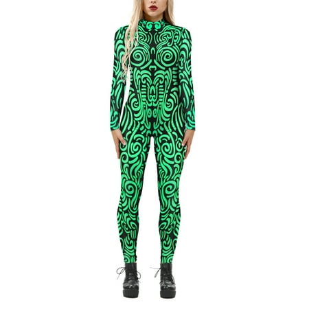 Canis Halloween Printed Costume for Women Long Sleeve Bodycon Jumpsuits