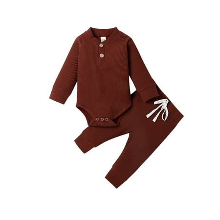 Domingbub Newborn Baby Boy Girl Outfits Solid Long Sleeve Button Romper Tops Pants Knitted 2Pcs Clothes Set Dark Coffee 6-12 Months
Domingbub Newborn Baby Boy Girl Outfits Solid Long Sleeve Button Romper Tops Pants Knitted 2Pcs Clothes Set Dark Coffee 6-12 Months