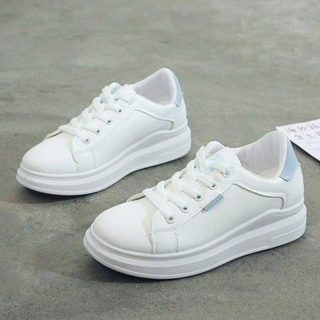Women Ladies Flat Thick Med Heel Breathable Casual Sneakers Single Shoes