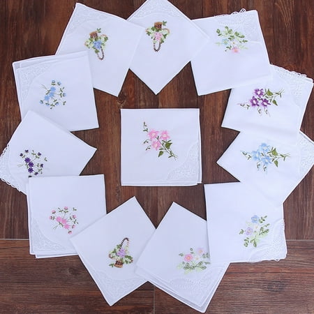 jiaroswwei 3Pcs Square Handkerchief Flower Embroidered Pocket Lace Cotton Napkin Towel