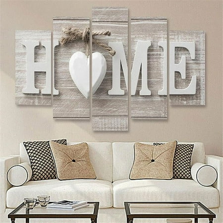 5 Pcs Set Wood Family Signs Wall Decor Decorative Wooden Blocks Rustic Letters Cutout Farmhouse Home Decor Living Room Kitchen Housewarming Gift (No frame)